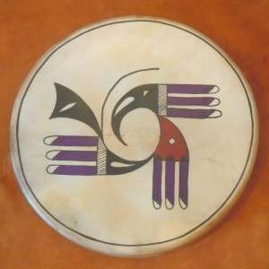   20 Taos Drum, Cowhide Circular Drum, Acoma Bird, Shamans Drum  