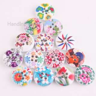   80x Colorful Mix Painting Wooden Sewing Buttons Scrapbooking 15 30mm