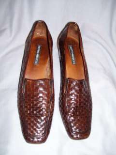 SESTO MEUCCI BASKET WEAVE LEATHER PUMPS SZ 8 N MADE IN ITALY BROWN 
