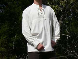   Shirt Lace Up Pirate Medieval Costume High Collar Serf Cream  
