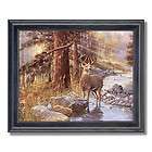 Buck Deer And Doe By Lake Cabin Home Decor Wall Lodge Picture Framed 