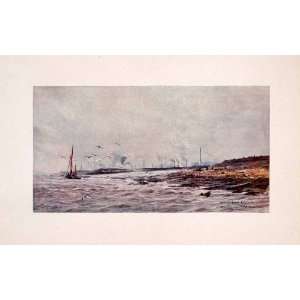  1905 Print Long Beach London William Wyllie Seagulls Shore 