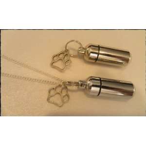  Silver Pet Paw 2pc. Special Set   Cremation Urn Necklace 