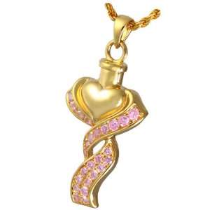  Cremation Jewelry Ribboned Heart w/ Pink Stones Kitchen 