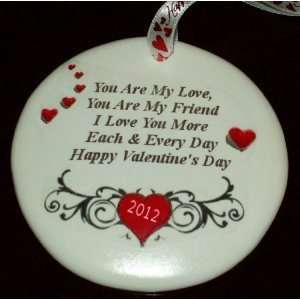 2012 Dated Valentines Day Love Hanging Ceramic Gift Ornament with 