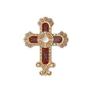    NOVICA Mohena wood cross, Crimson Crucifix