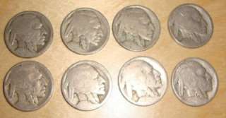 Lot of 8 INDIAN HEAD BUFFALO NICKELS Nickel Coin U.S. Coins NO VISIBLE 