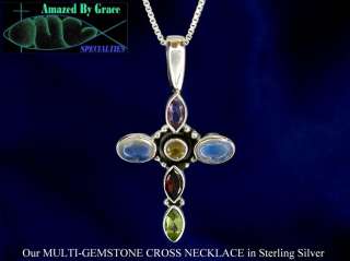 Sterling Silver Moonstone Peridot Garnet Amethyst Cross  