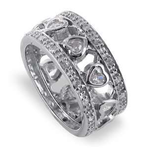  Silver Band Hearts Cubic Zirconia With Accents Ring Size 6 