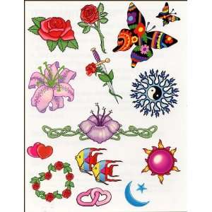    Yin Yang Dagger Flowers Sheet Temporaray Tattoo Toys & Games