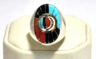 Zuni Multi Stone Spinner Sunface Sterling Silver Mens Ring   Don Dewa 