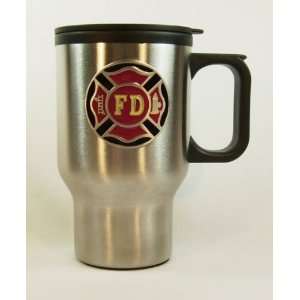 : Firefighters Cross Travel Mug, Stainless Steel with Enamel Emblem 