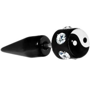  Black White Yin Yang Gem Fake Taper Ear Plug: Jewelry