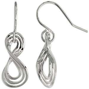 High Polished Interlacing Swirl Dangle Earrings in Sterling Silver, 13 