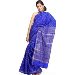 Hand woven Dazzling Blue Heritage Mysore Silk Sari with Golden Bootis 