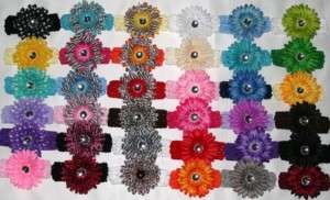 10 Crochet Headband with Daisy Flower Upick girls clip  