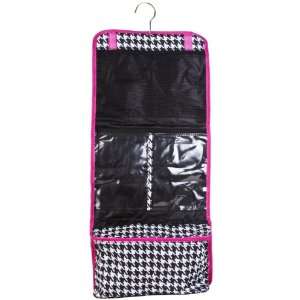 Hanging Cosmetic Makeup Toiletry Bag Case Hot Pink Trim Black White 