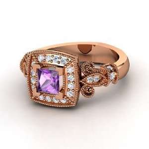  Dauphine Ring, Princess Amethyst 14K Rose Gold Ring with 