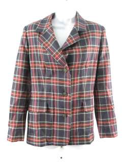 MANDANNA Tartan Navy Plaid Wool Blazer Jacket Coat sz M  