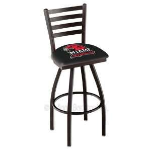 Miami Ohio Redhawks Logo Black Wrinkle Swivel Bar Stool with Ladder 