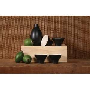  Set 4 Sake Cups Pot Set Black Ceramic Modern Kitchen 