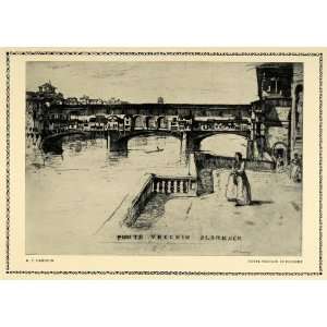 1914 Print Ponte Vecchio Bridge Arno River Florence David 