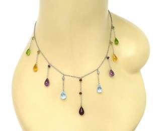 14K WHITE GOLD WITH DANGLING MULTICOLOR GEMS NECKLACE  