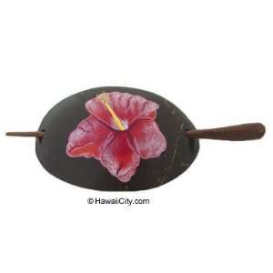    Hawaiian Hibiscus Flower Coconut Wood Barrette 