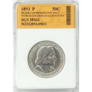 1893 MS62 World Columbian Expo Silver Commemorative Half Dollar Graded 