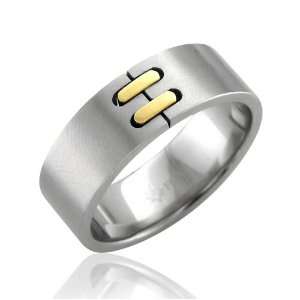  Mens 18k Gold and Stainless Steel Band Ring Width 8mm 