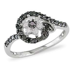   ct.t.w. Black and White Diamond Ring in 10k White Gold, I2 I3: Jewelry