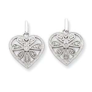  Sterling Silver Diamond Heart Post Earrings: Jewelry