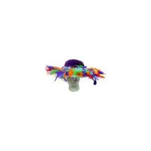  Purple Velvet Hat with Multi Color Feathers Health 