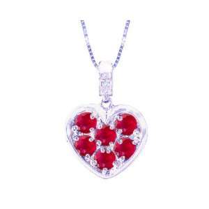   Gem Studded Heart Pendant with Diamonds Ruby , Chain  NOT included