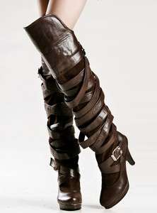 Slouchy Leather Over The Knee High Lace Up Women Boots  