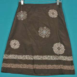 Ann Taylor LOFT Size 2 XS 0 Brown Embroidered Floral Silk Skirt  