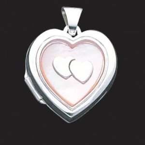   Sterling Silver with Pink Mother of Pearl Inlay Heart Locket Jewelry