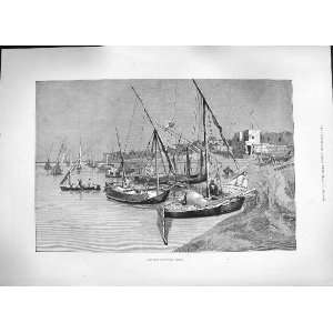   1884 SKETCH EGYPT LUXOR SAILING BOATS MONTBARD PRINT