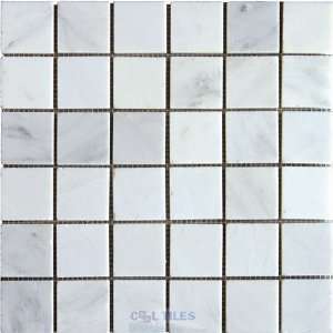  2 x 2 honed marble mosaic sheet in arabescato carrara 