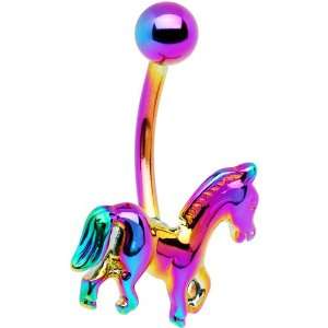 Rainbow Electro Titanium Noble Horse Belly Ring Jewelry