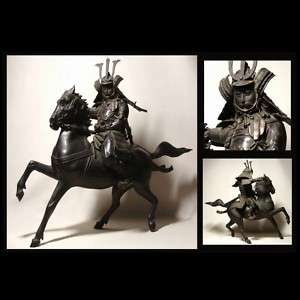 MEIJI Japanese Musha General Samurai Horse Iron Statue  
