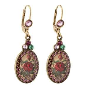Michal Negrin Dangling Earrings with Roses Bouquet Print, Lilac and 
