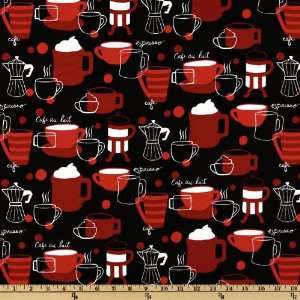  44 Wide Metro Cafe Espresso Cafe Black/Red Fabric By The 