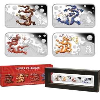   Islands 2012 YEAR OF THE DRAGON 1Oz Silver Rectangle 4 Four Coin SET