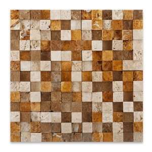 Mixed Travertine 1 X 1 HI LOW Split Faced Mosaic Tile   Box of 20 sq 