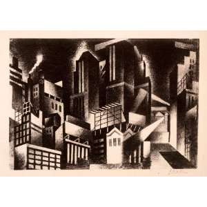 1927 Rotogravure Jan Matulka New York Cityscape Geometric Cubism 