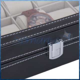 Luxury PU Leather 10 Grid Watch Jewelry Display Storage Tray Box 