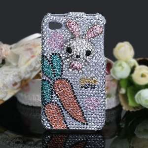 iPhone 4S Bunny Carrot Premium 3D Diamond Cover Case Pink Silver 4S/4 