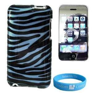 Blue Zebra Iphone 3G Two Piece Snap On Case + Mirror Screen Protector 
