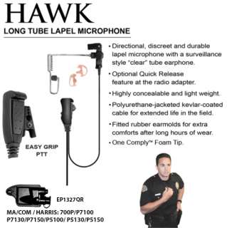 NIP Earphone Connect Hawk EP1327QR Clear Tube Lapel Mic  